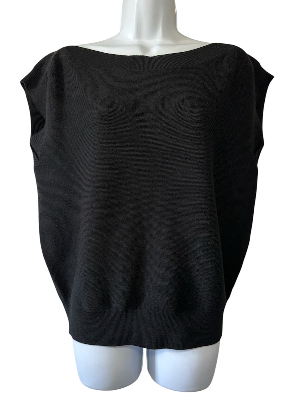 The Reset R Label Women’s Black 100% Wool Boat Neck Cap Sleeve Sweater- Medium